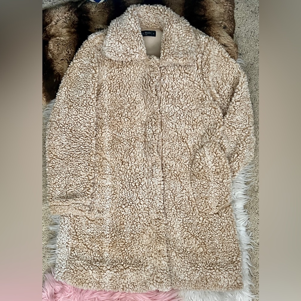 Knapp Studio Ivory Fuzzy Teddy Bear Jacket with Snaps! Sz S! So Luxe!